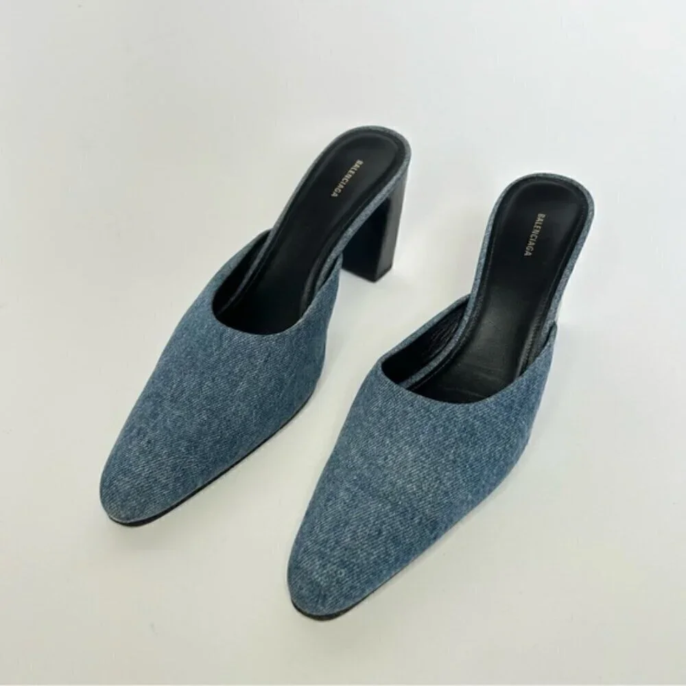 Balenciaga Blue Denim Mules Almond Toe size 37.5 - Picture 4 of 9